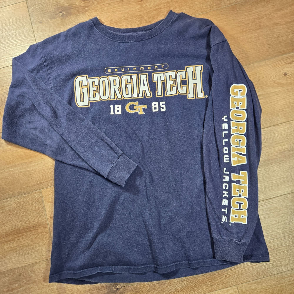 Vintage Georgia Tech Yellow Jackets Shirt L Gray USA Long Sleeve College Tee